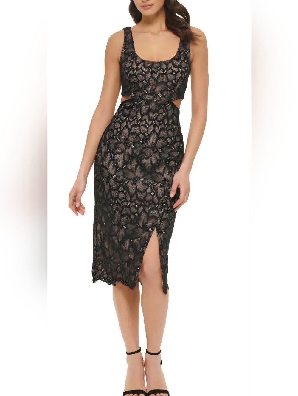 GUESS Black Lace Cutout Midi Dress Size 8